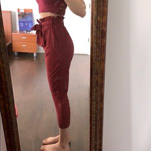 High waisted paperbag-waist ankle pants